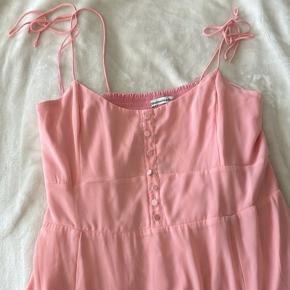 NWT-Abercrombie Coral Button Corset Detail Maxi W/ Tie Straps Size Large - Picture 2 of 5